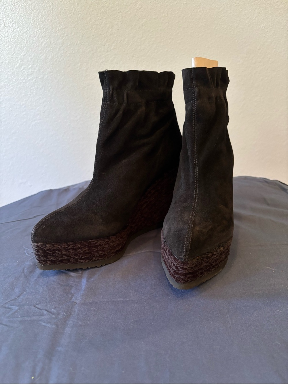 Cecelia New York "Megan" Black Suede Wedge Boots.